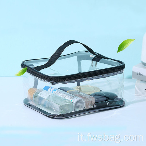 Borsa di stoccaggio da viaggio Organizzazione di sacchetti cosmetici con cerniera trasparente in PVC impermeabile